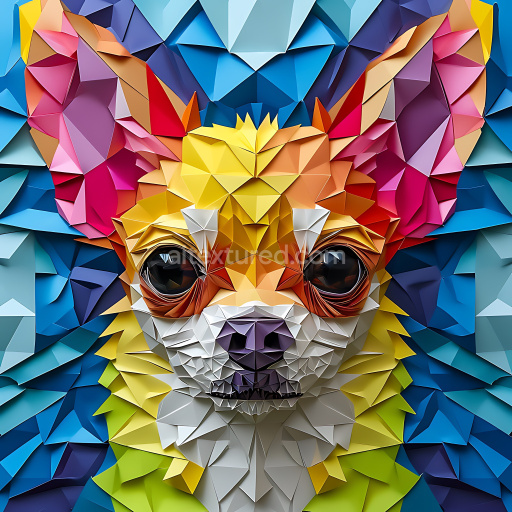 Seamless 3D PBR Texture of Chihuahua Origami Style with Vibrant Geometric Folded Paper Colors