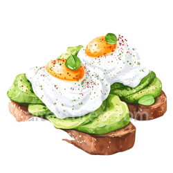 seamless Avocado Toast with Poached Eggs Breakfast Illustration in Fresh Green and Warm Tones texture 8k free download PBR