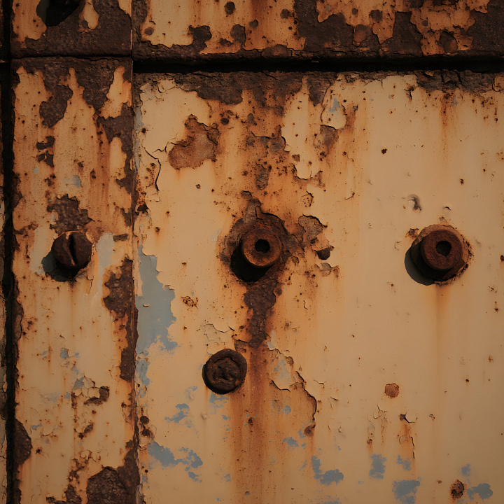 Rusted Metal Featuring Flaking Paint and Corroded Bolts seamless PBR texture preview