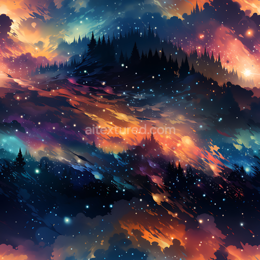 Seamless 3D Cosmic Nebula PBR Texture Featuring Vibrant Star Clusters and Glowing Clouds