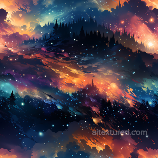 Cosmic Nebula PBR Texture Featuring Vibrant Star Clusters and Glowing Clouds seamless Star, space, planets PBR texture