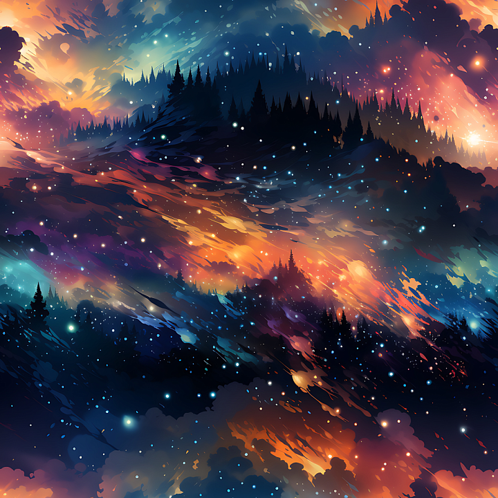 Cosmic Nebula Featuring Vibrant Star Clusters and Glowing Clouds seamless PBR texture preview