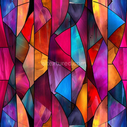Seamless 3D Cracked Stained Glass PBR Texture with Vibrant Color Fragments