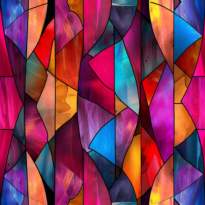Cracked Stained Glass with Vibrant Color Fragments seamless PBR texture preview