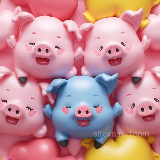 Inflated PBR Texture of Adorable Puffy Piggy Plush with Pastel Colors seamless Inflated PBR texture