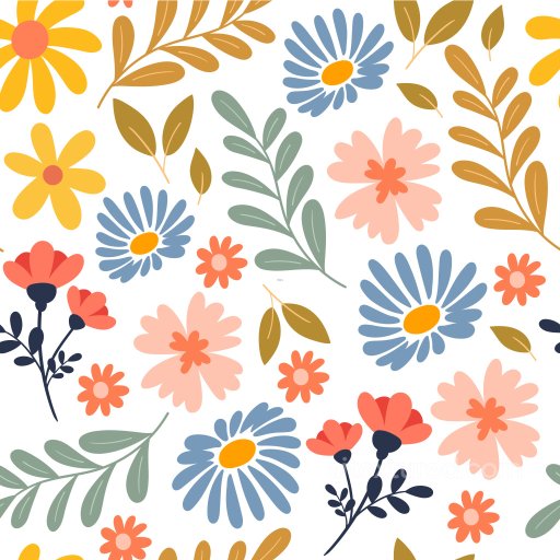 Floral Pattern PBR Texture Featuring Colorful Daisies and Leaves seamless Pattern Bundle PBR texture