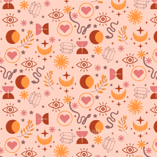 Boho Textile Texture with Celestial and Botanical Icons seamless Boho Seamless PBR texture