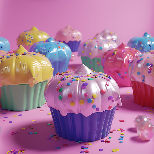 Seamless 3D Inflated PBR Texture Featuring Colorful Vinyl Pillows with Festive Sprinkles