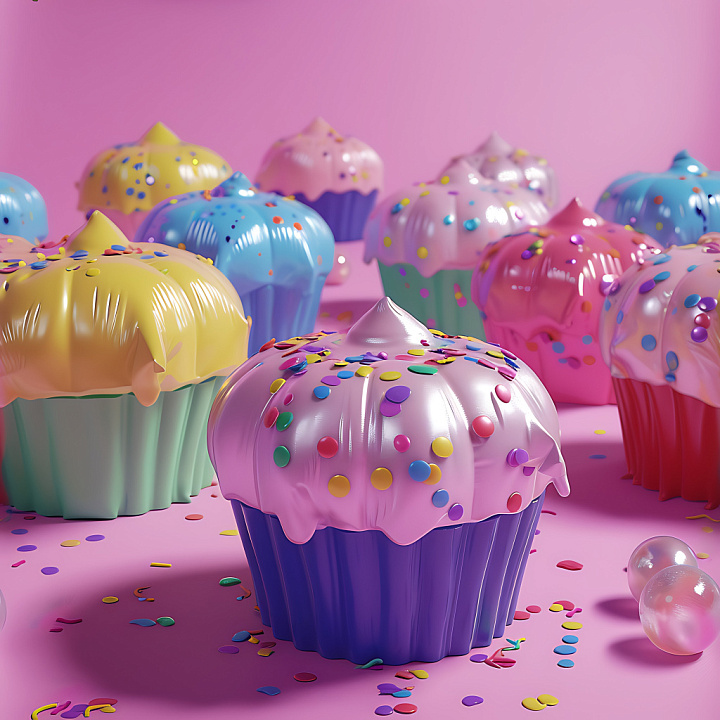 Inflated Vinyl Cupcake with Colorful Confetti seamless PBR texture preview