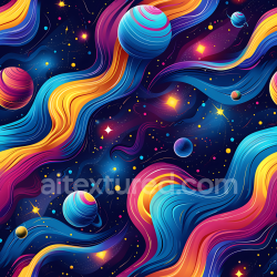seamless Seamless 3D Stylized Space PBR Texture with Colorful Planets and Flowing Nebulae texture 8k free download PBR