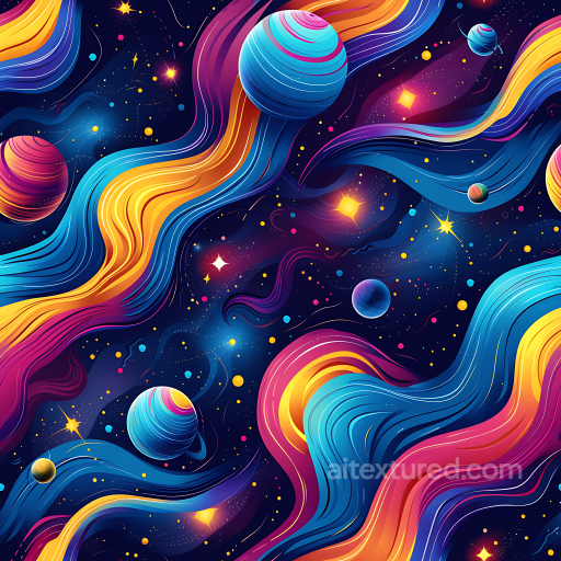 Stylized Space PBR Texture with Colorful Planets and Flowing Nebulae seamless Star, space, planets PBR texture