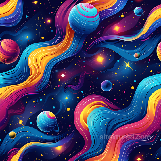 Stylized Space PBR Texture with Colorful Planets and Flowing Nebulae Star, space, planets texture preview