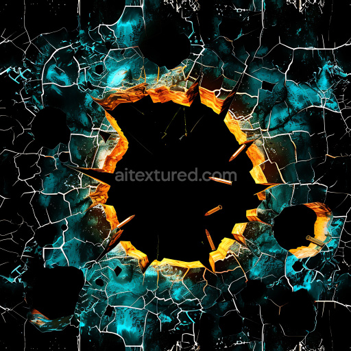 Seamless 3D PBR cracked and burnt holes metal texture with teal patina