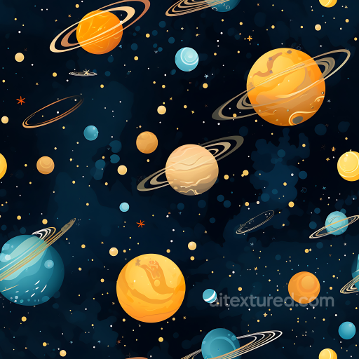 Space Texture Featuring Stylized Cartoon Planets with Rings & Starfield seamless Star, space, planets PBR texture