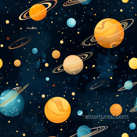 Space Texture Featuring Stylized Cartoon Planets with Rings & Starfield Star, space, planets texture preview