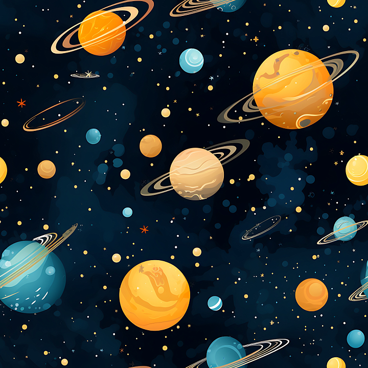 Space Featuring Stylized Cartoon Planets with Rings & Starfield seamless PBR texture preview