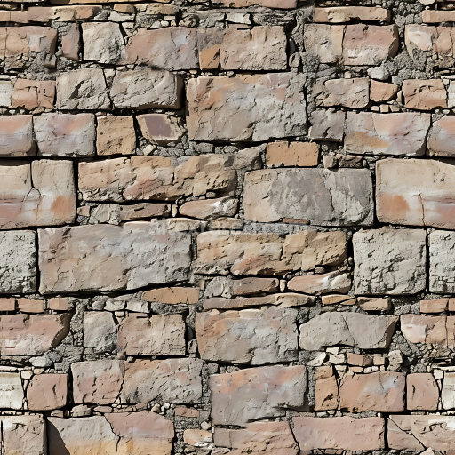 Seamless 3D Weathered Stone Wall PBR Texture with Mixed Earth Tones and Rough Surface