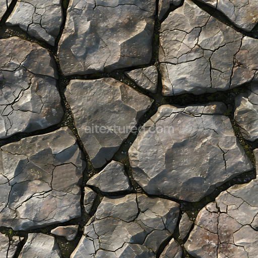Seamless 3D PBR Cracked Stone Ground Texture with Natural Moss Detailing