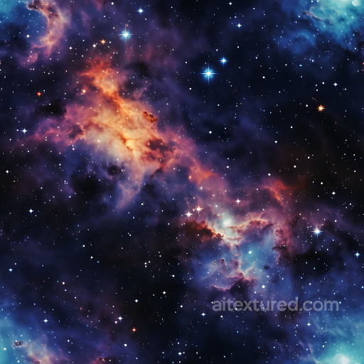 Space PBR Texture Featuring a Vibrant Nebula with Starfield and Galactic Hues seamless Star, space, planets PBR texture