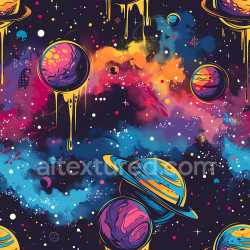 seamless Seamless 3D PBR Graffiti Texture Featuring Dripping Cosmic Planets and Vibrant Nebulas texture 8k free download PBR