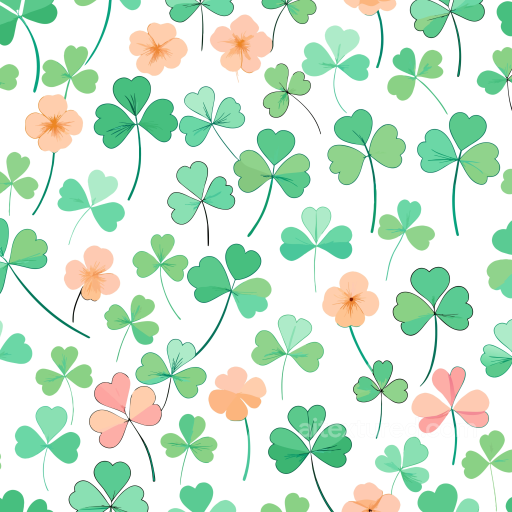 Featuring Green Shamrocks and Peach Flowers on White seamless St patrick digital paper bundle PBR texture