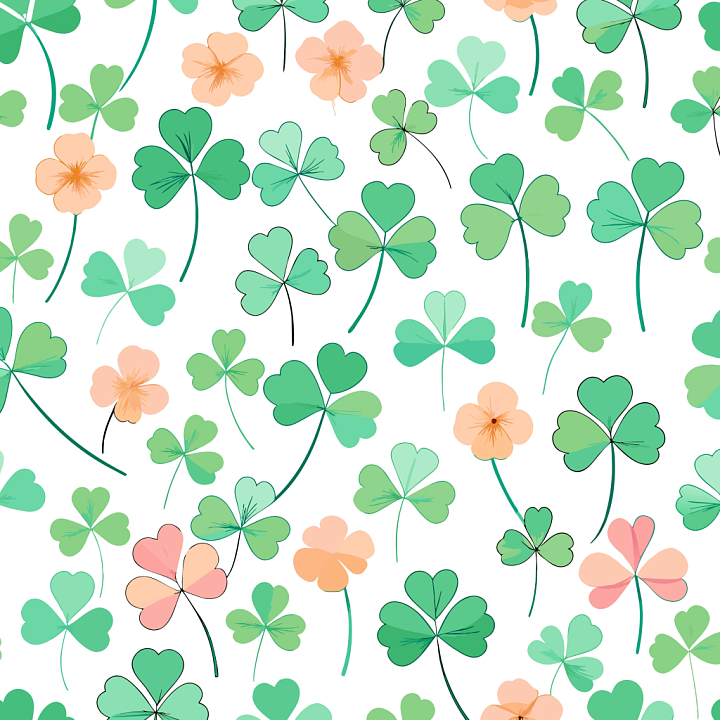 Featuring Green Shamrocks and Peach Flowers on White seamless PBR texture preview