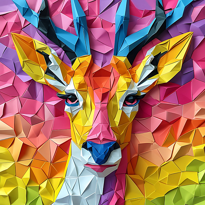 Featuring Vibrant Origami-Style Deer Pattern seamless PBR texture preview