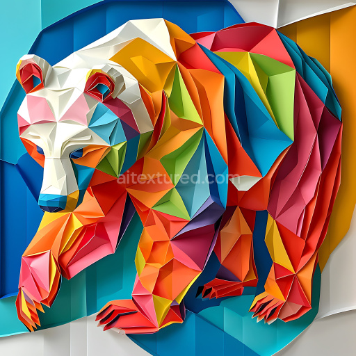 Seamless 3D PBR Texture Featuring Multicolored Origami-Style Bear Design