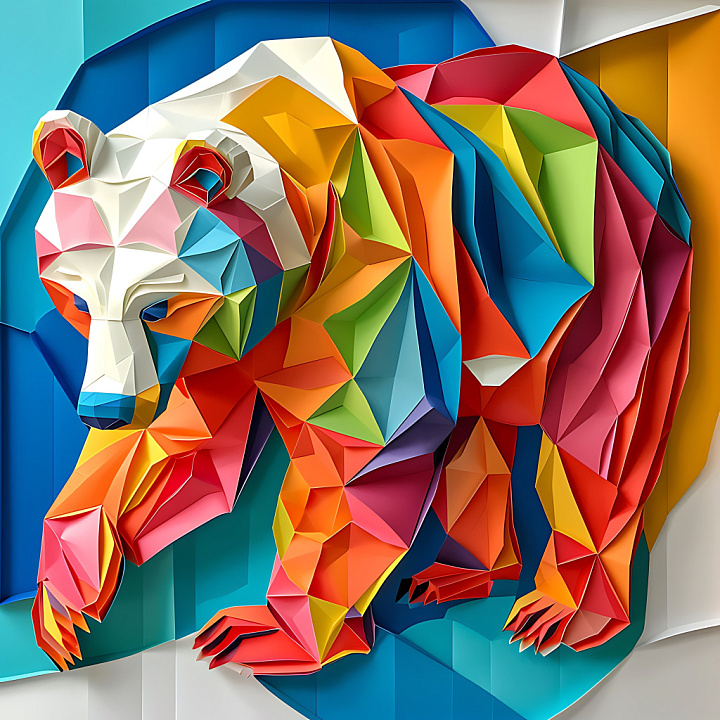 Featuring Multicolored Origami-Style Bear Design seamless PBR texture preview