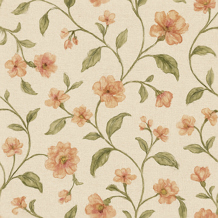 Floral Vines Wallpaper With Hand Painted Style seamless PBR texture preview