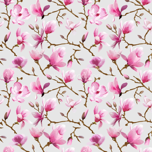 Seamless 3D PBR Watercolor Cherry Floral Fabric Texture with Pink Blossoms