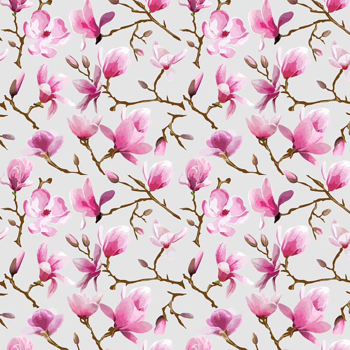 Watercolor Cherry Floral Fabric with Pink Blossoms seamless PBR texture preview