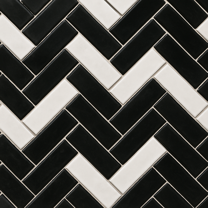 Of Glossy Glazed Ceramic Tile With Black And White Monochrome… seamless PBR texture preview