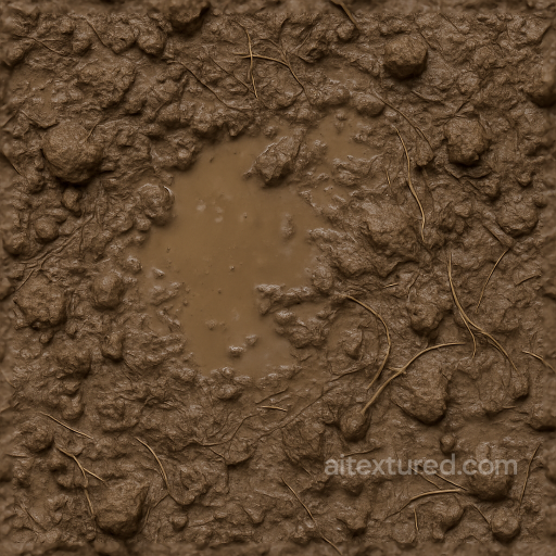 Wet Mud Ground Surface With Organic Debris And Soil Clods seamless Ground surface PBR texture