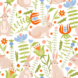 seamless Seamless 3D PBR Texture of Pastel Easter Bunnies and Spring Flowers texture 8k free download PBR