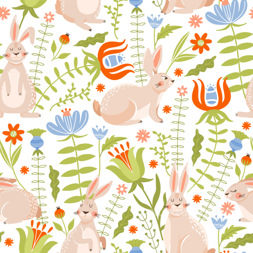 All Easter Digital paper Texture of Pastel Easter Bunnies and Spring Flowers seamless All Easter Digital paper PBR texture
