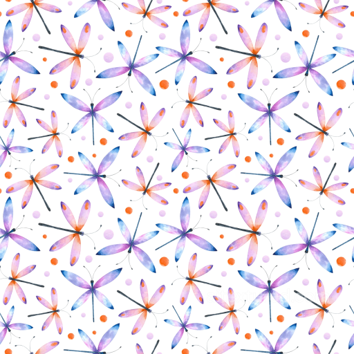 Featuring Watercolor Dragonfly Pattern in Purple and Orange seamless Dragonfly PBR texture