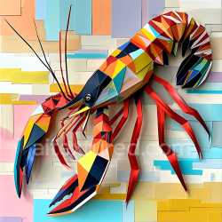 seamless Seamless 3D PBR Texture of a Colorful Origami-Style Crayfish Pattern texture 8k free download PBR