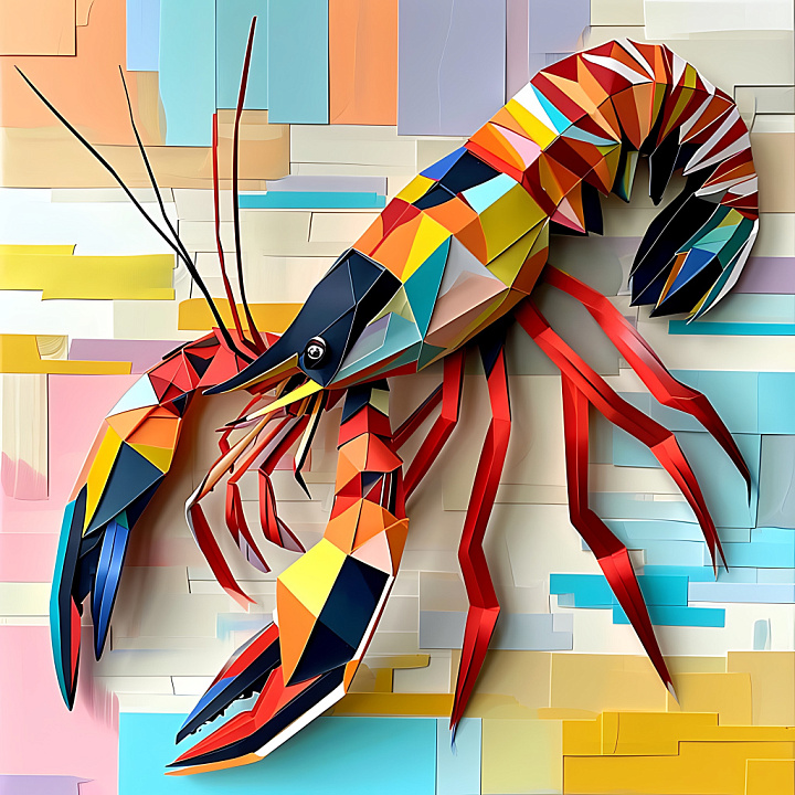of a Colorful Origami-Style Crayfish Pattern seamless PBR texture preview