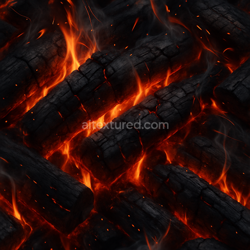 Seamless 3d texture pbr 8k burning wood with fire sparks and smoke trails