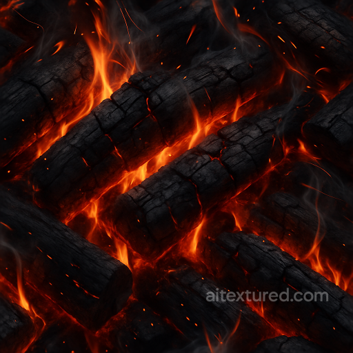 Burning Wood With Fire Sparks And Smoke Trails seamless Fire PBR texture