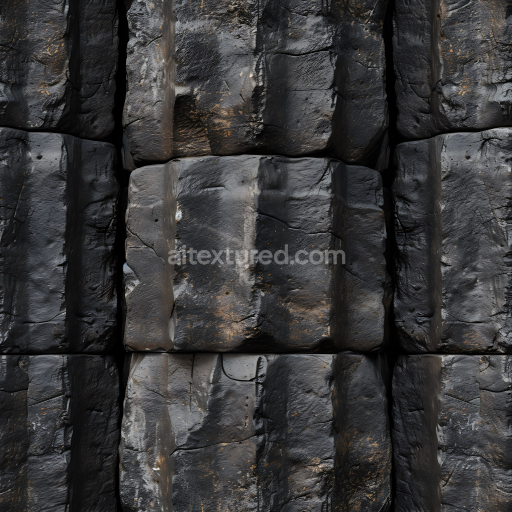 Seamless 3D Weathered Black Stone Wall PBR Texture with Rough Surface