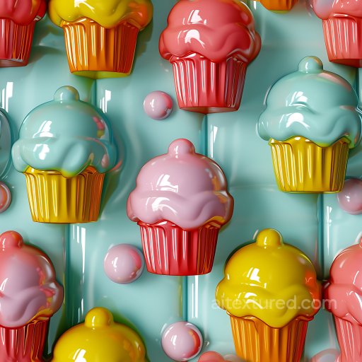 Inflated PBR Texture Featuring Glossy Cupcake-Shaped Vinyl Panels in Multicolor seamless Inflated PBR texture