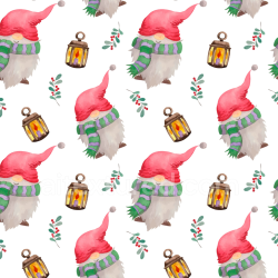 seamless Seamless 3D PBR Christmas Gnome Watercolor Texture with Lanterns and Holly Berries texture 8k free download PBR