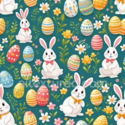 seamless Seamless 3D PBR texture featuring Easter bunnies, decorated eggs & floral pattern texture 8k free download PBR