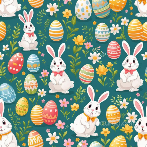 Featuring Easter Bunnies, Decorated Eggs & Floral Pattern seamless All Easter Digital paper PBR texture