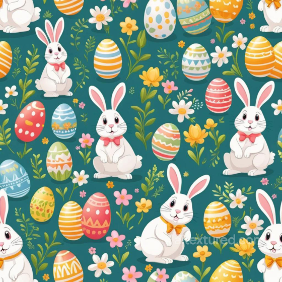 Featuring Easter Bunnies, Decorated Eggs & Floral Pattern All Easter Digital paper texture preview