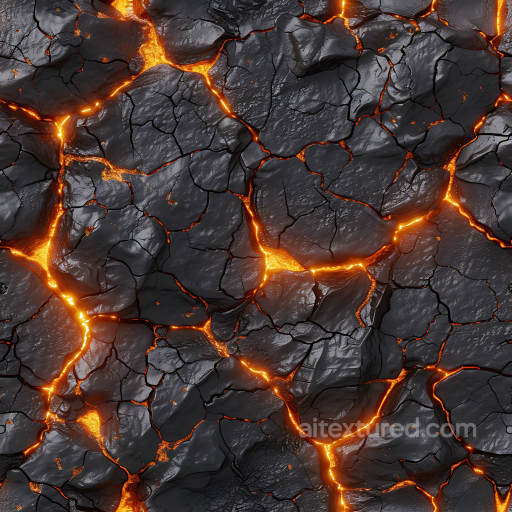 Stone Texture of Dark Cracked Lava Rock with Glowing Fissures seamless Stone PBR texture
