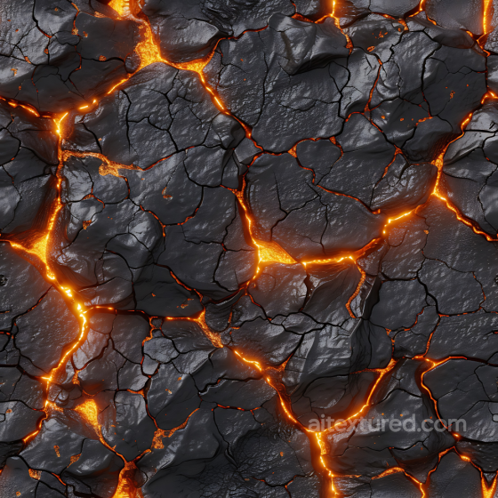 Stone Texture of Dark Cracked Lava Rock with Glowing Fissures Stone texture preview