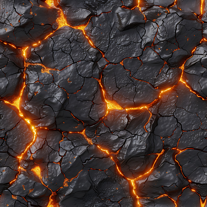 Stone of Dark Cracked Lava Rock with Glowing Fissures seamless PBR texture preview
